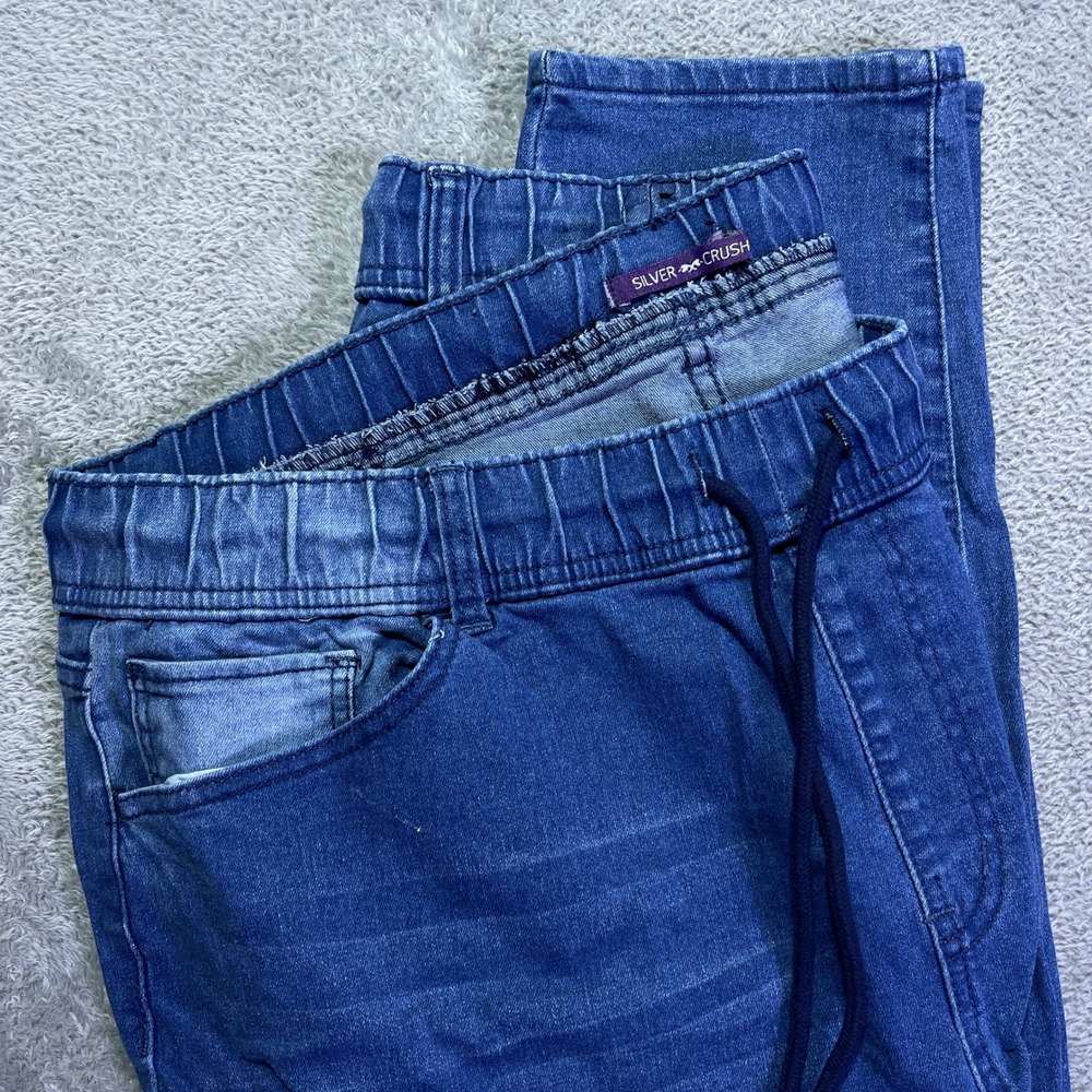 Silver Crush Womens 2X Blue Denim Jogger Pants Drawstring Waist‎ Casual Everyday